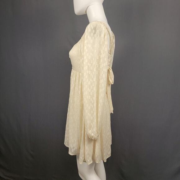 Audrey Parks Cream Mini Dress M Sheer Dot Tie Back Romanticcore - Picture 3 of 7